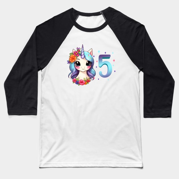 I am 5 with unicorn - girl birthday 5 years old Baseball T-Shirt by Modern Medieval Design